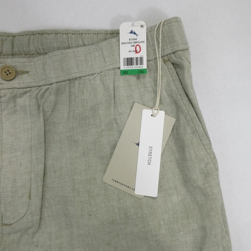Tommy Bahama Men Pants LT Beach Coast Linen Blend Herringbone Elastic Waist New